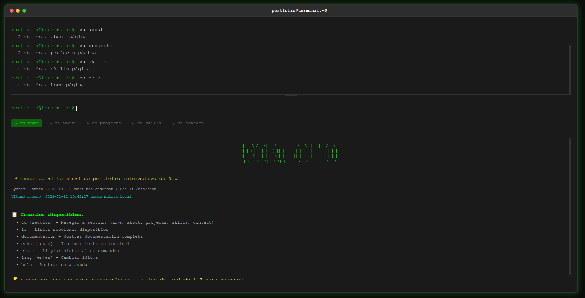 Sección de habilidades técnicas