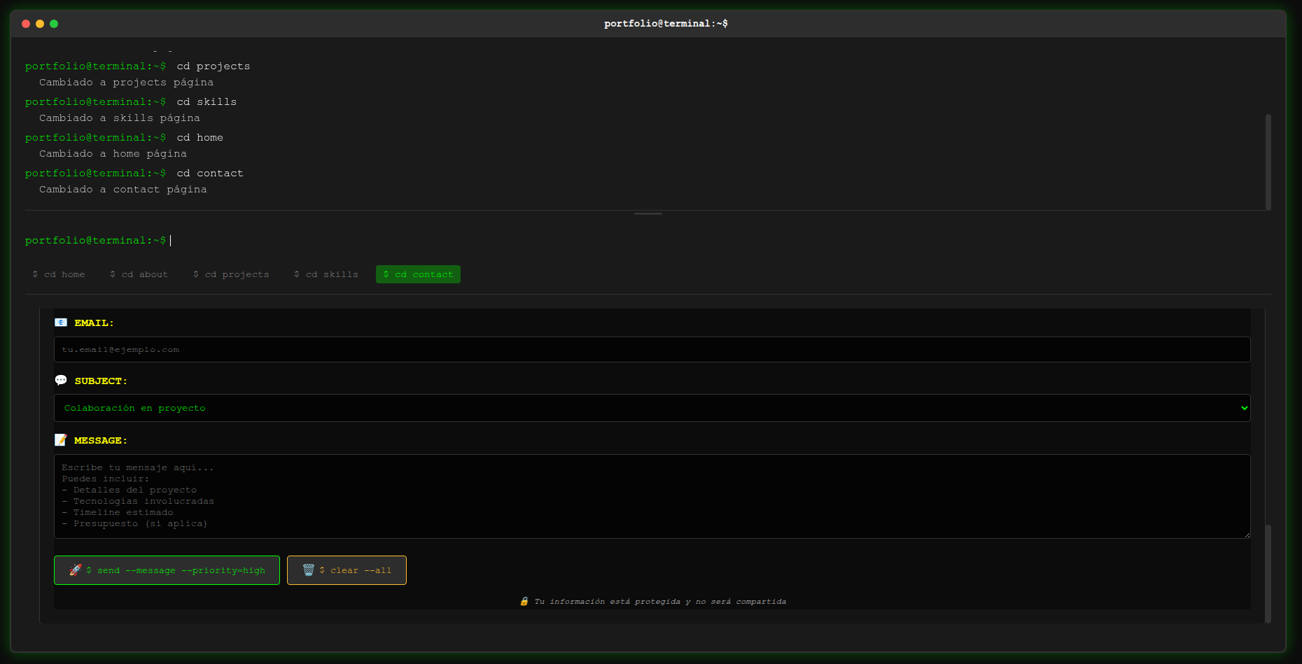 Sección de proyectos del portfolio