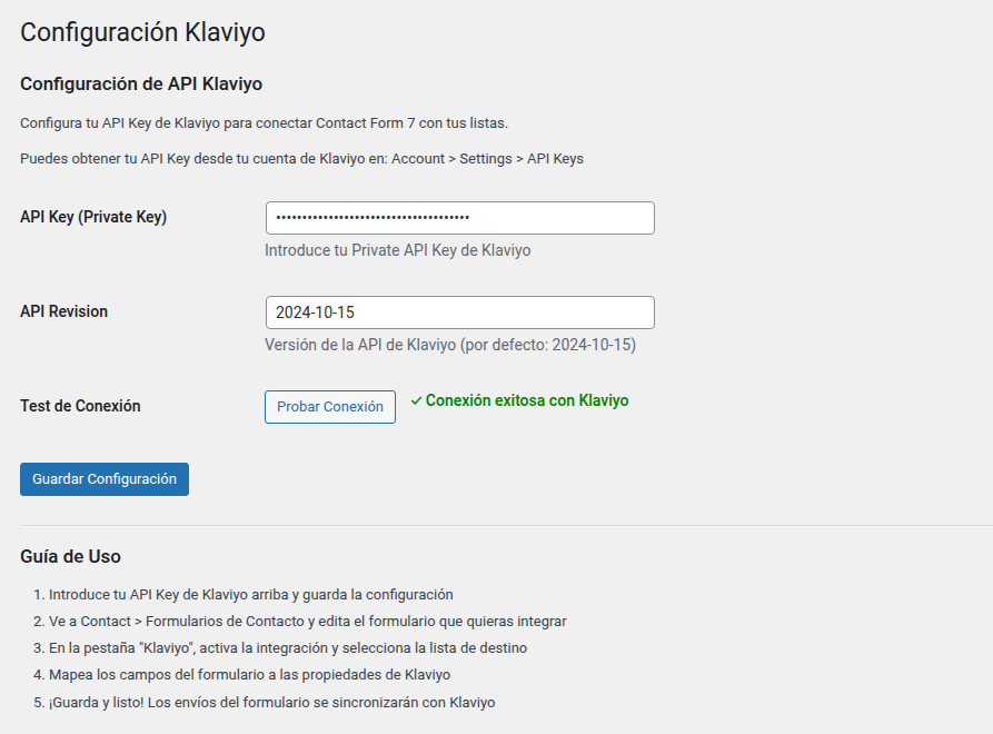 API de Klaviyo integrada con Contact Form 7